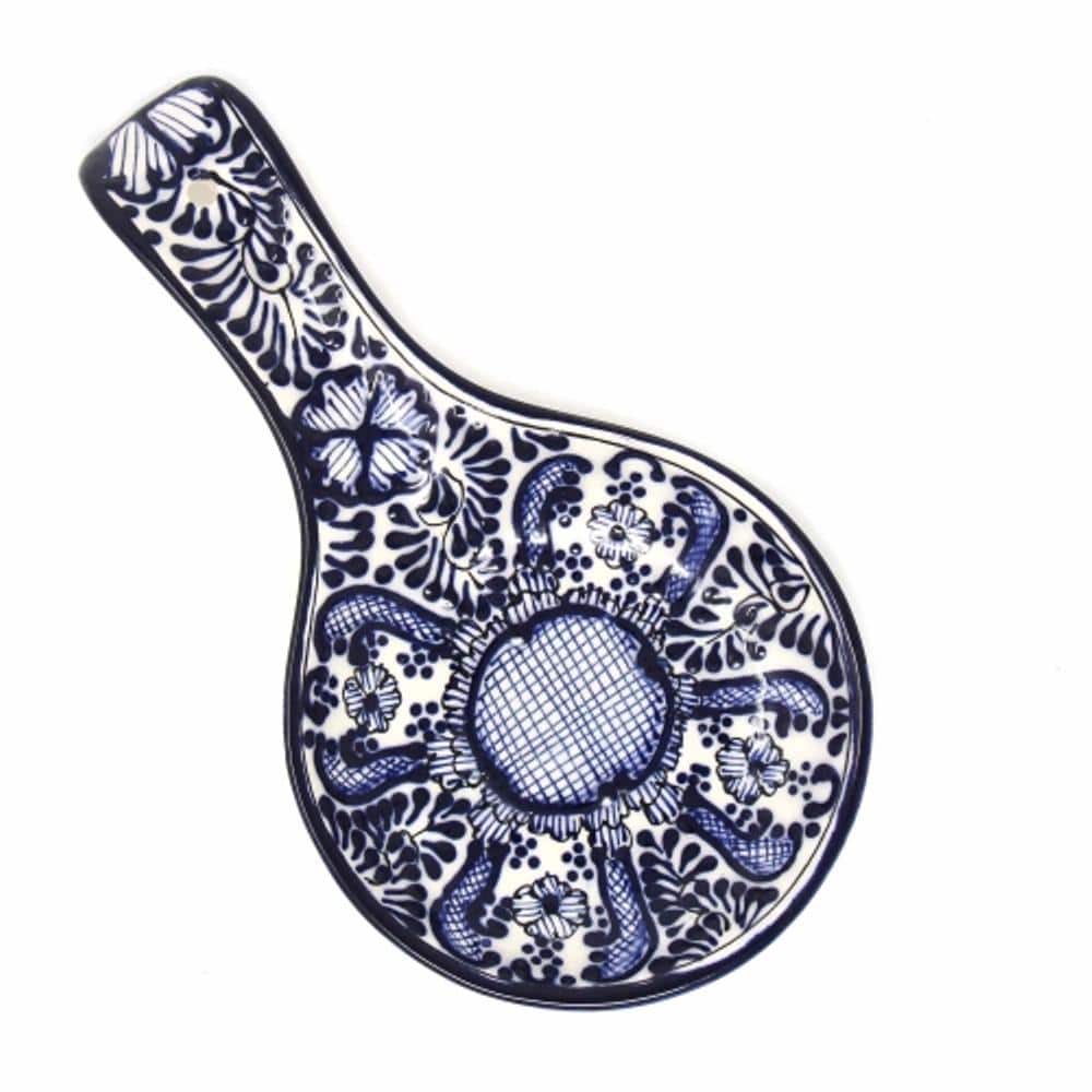 1-Piece Blue Flower Mexican Pottery Ceramic Spoon Rest - Hercitys