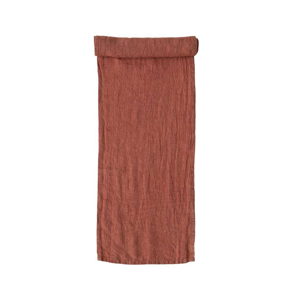 14 in. W x 108 in. L Orange Rust Solid Stonewashed Linen Table Runner - Hercitys