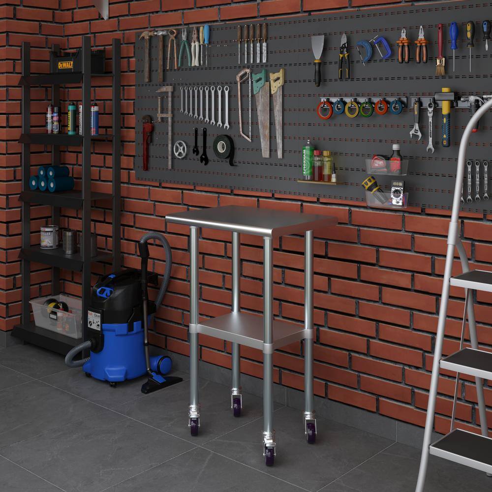 18 in. x 24 in. Stainless Steel Work Table with Casters : Mobile Metal Kitchen Utility Table with Bottom Shelf - Hercitys