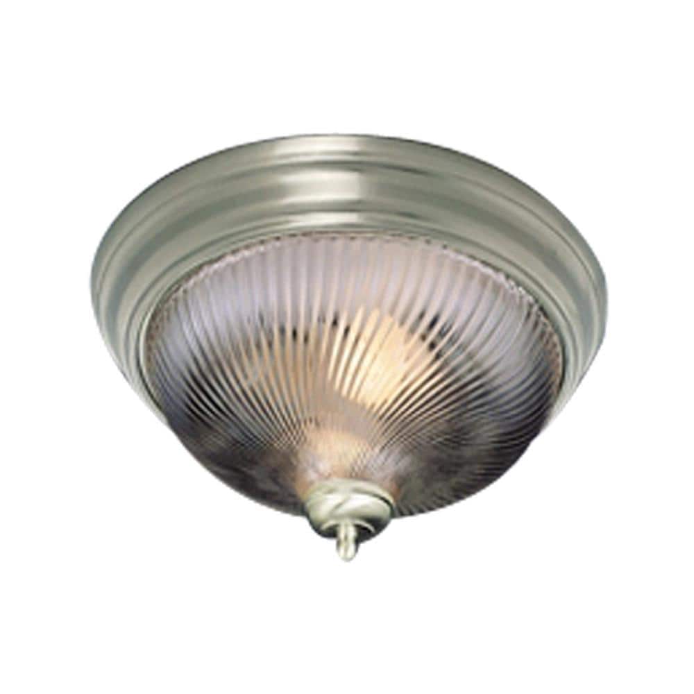 11 in. Brushed Nickel Indoor Flush Mount with Clear Swirl Prismatic Glass Bowl - Hercitys
