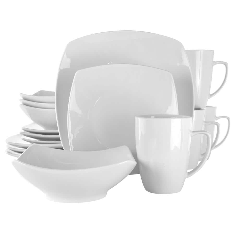 16-Piece Hayes White Square Porcelain Dinnerware Set (Service Set for 4) - Hercitys