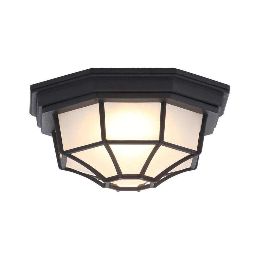10.5 in. 1 Light Black Outdoor Weather Resistant Integrated LED Flush Mount with Frosted Glass Shade - Hercitys