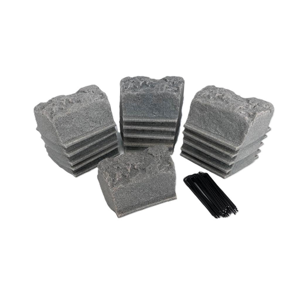 10 in. L x 4 in. W x 4 in. H Small Plastic Block Edging 16-Piece Kit in Gray - Hercitys
