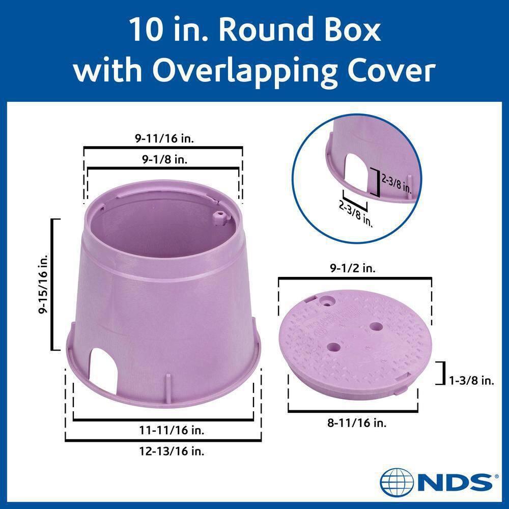10 in. H, 10 in. Round Standard Series Valve Box and Cover, Purple Reclaimed Water Cover - Hercitys