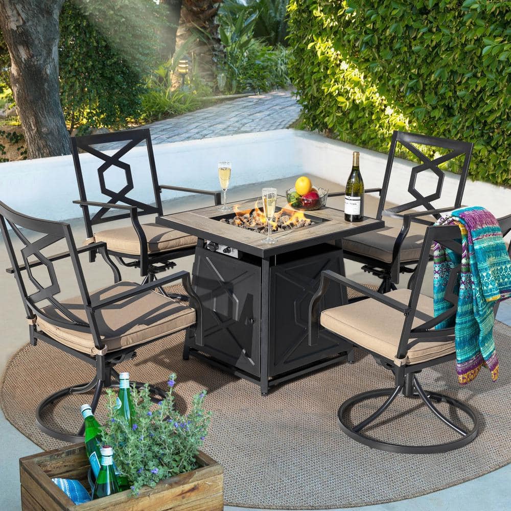 28 in. Outdoor Metal Propane Gas Fire Pit Table with PVC Waterproof Cover, 50,000 BTU, Black - Hercitys