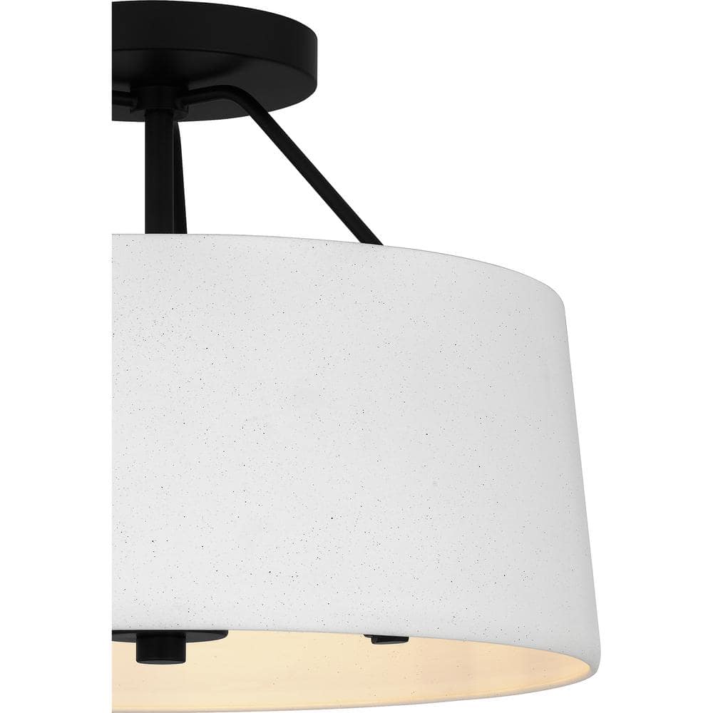 14 in. 3-Light Matte Black Semi-Flush Mount with Faux Concrete Metal Shade and No Bulbs Included - Hercitys