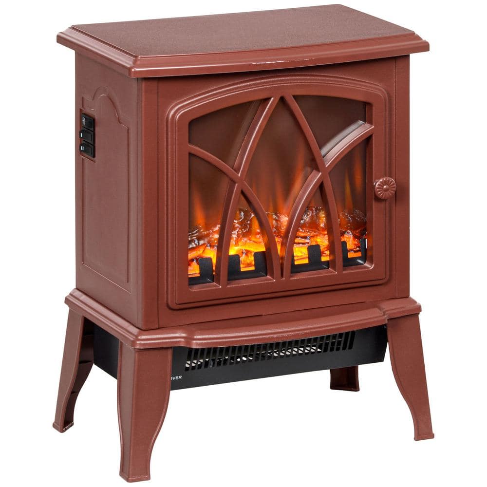14.25 in. Freestanding Electric Fireplace Heater with Realistic LED Flames and Logs in Red - Hercitys