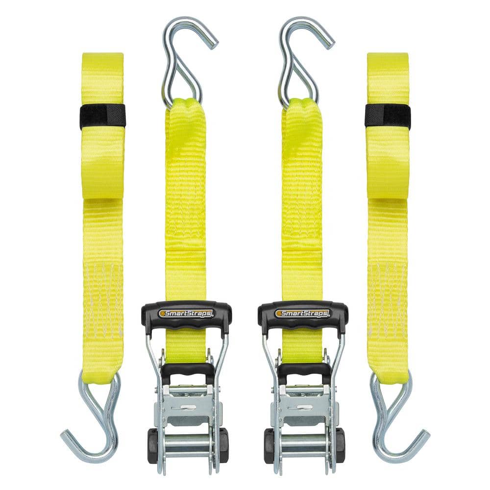 14 ft. Yellow Ratchet Tie Down Straps with 1,667 lb. Safe Work Load – (2-Pack) - Hercitys