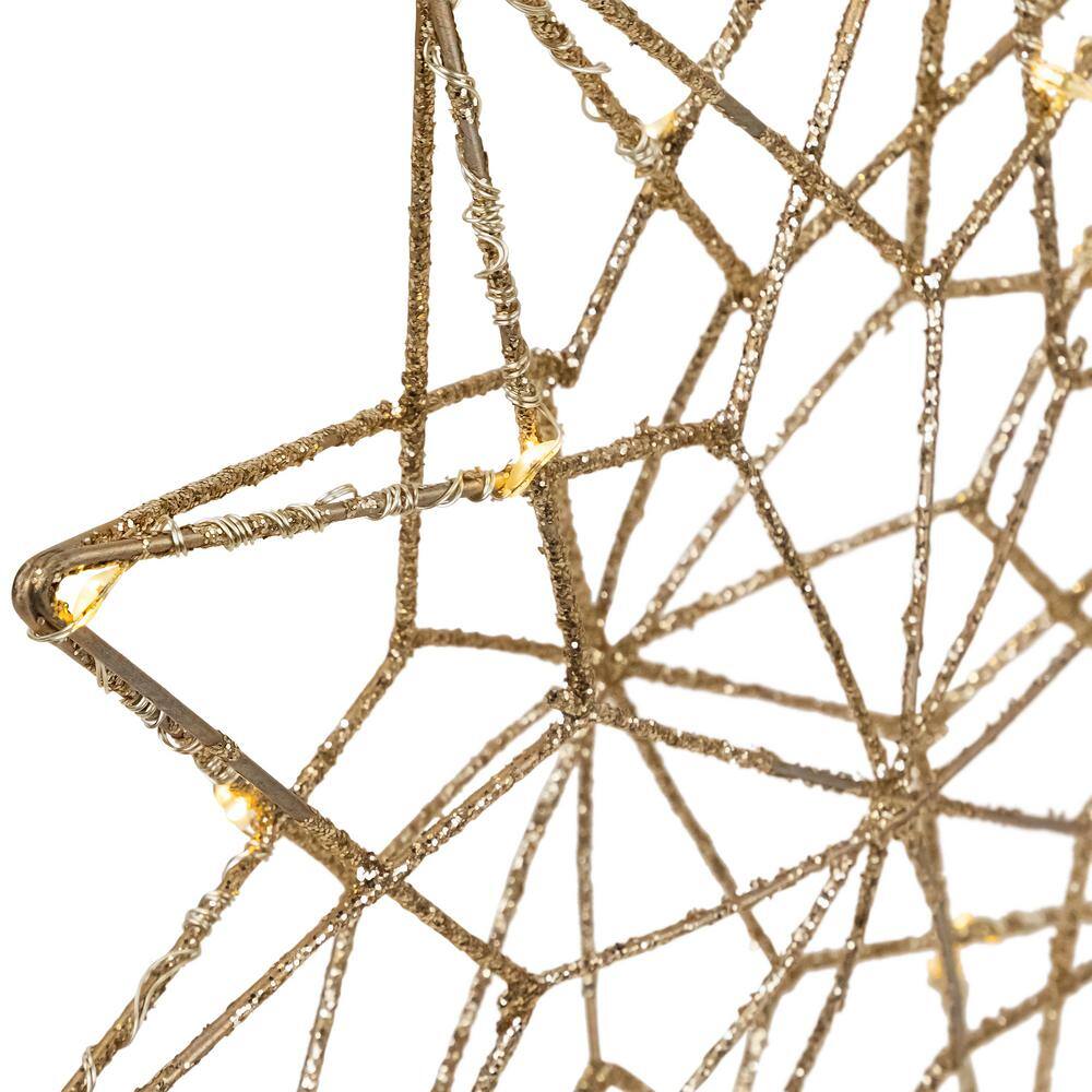 12 in. LED Lighted B/O Gold Glittered Geometric Star Tree Topper – White Lights - Hercitys