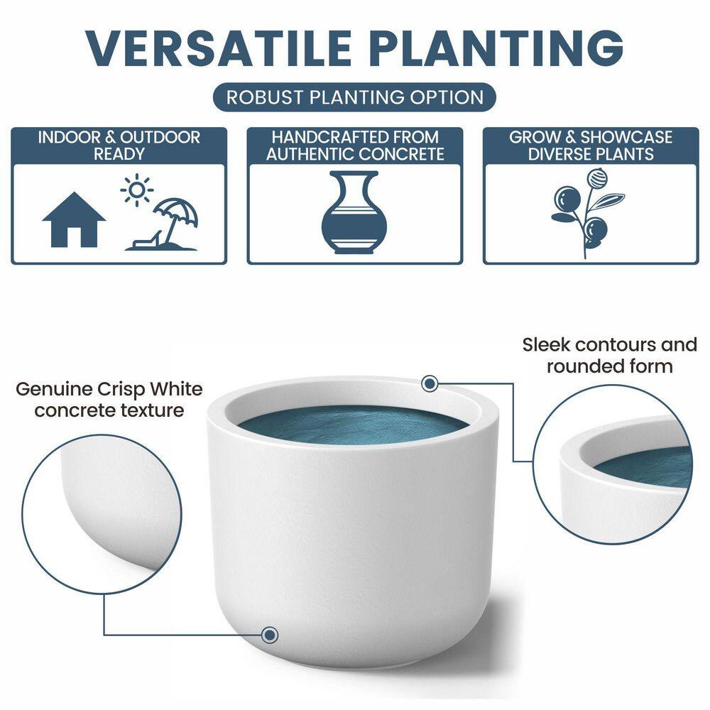 11.5 in. Small Crisp White(Premium Inner) Concrete Round Planter/Pot with Drainage Holes - Hercitys