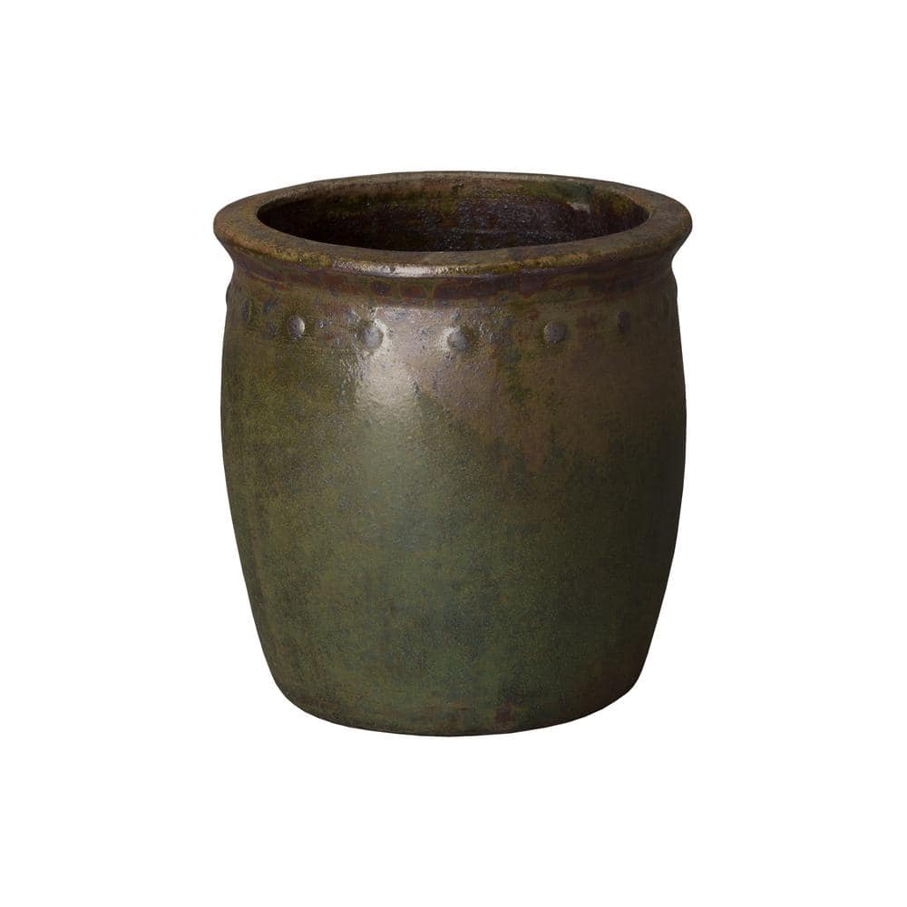 15 in. D x 15 in. H Green Wash Ceramic Round Planter with Drainage Hole - Hercitys