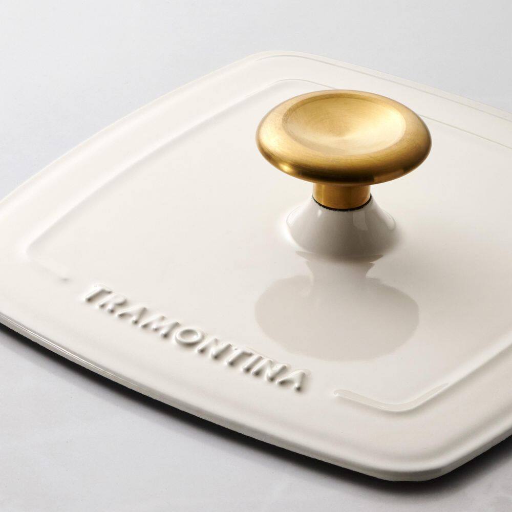 11 in. Cast Iron Grill Pan With Lid-Latte with Gold Knob - Hercitys