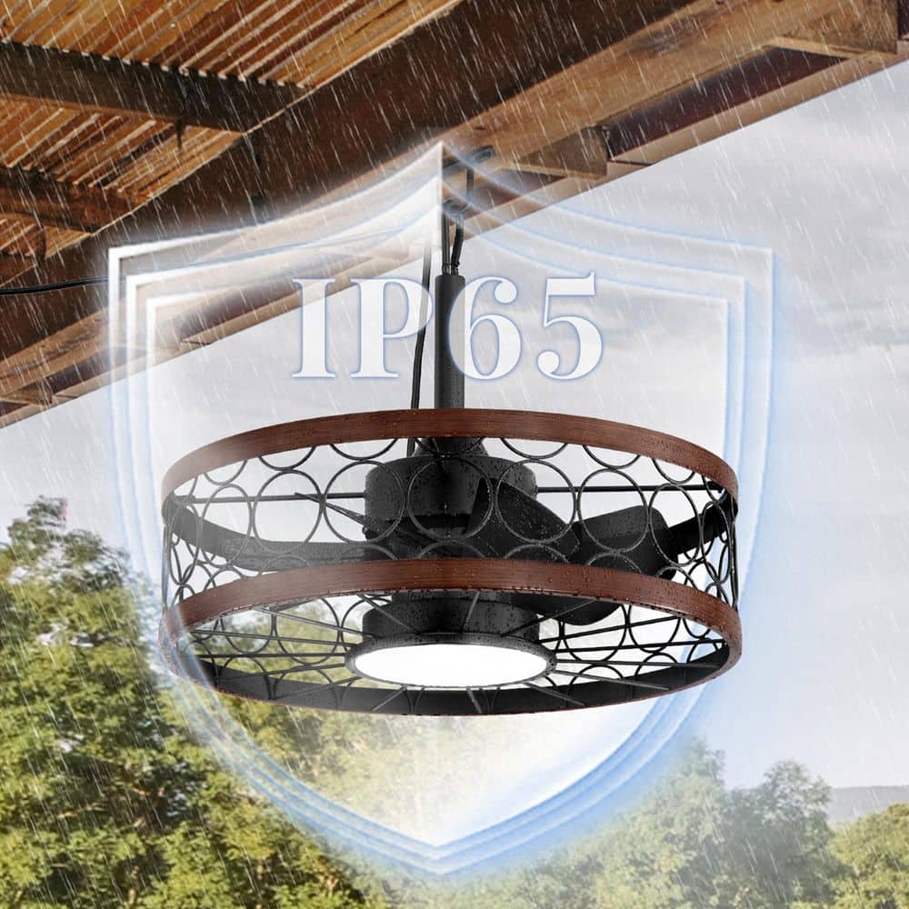 20 in. Outdoor Black 3-Color LED 6-Speed Waterproof Ceiling Fan with Lights and Remote for Porches, gazebos, patios - Hercitys