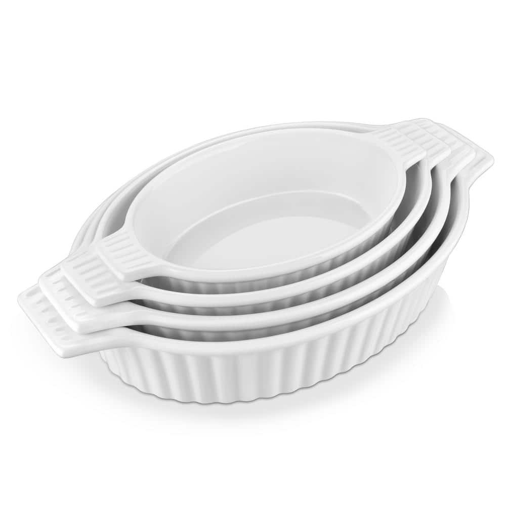 4-Piece White Oval Bakeware Set Porcelain Baking Dish Set for Cooking Kitchen - Hercitys