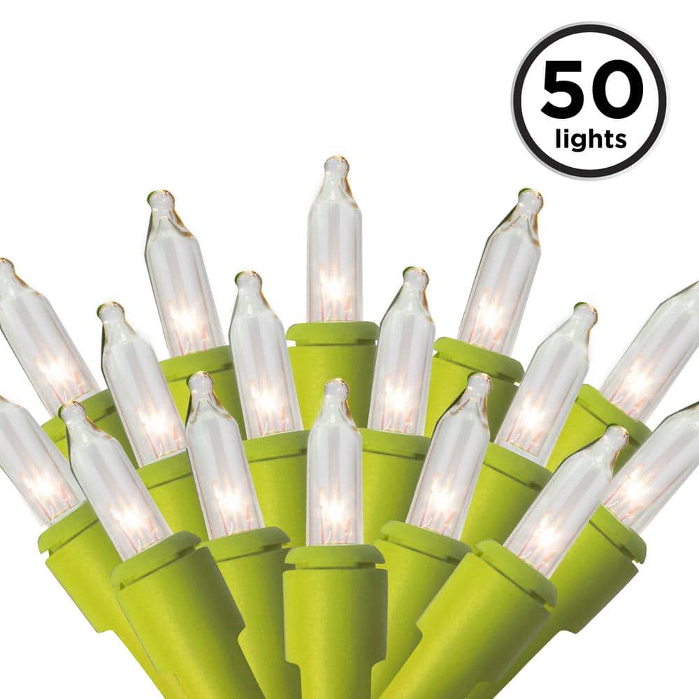 50-Light Designer Series Clear Mini Lights, Apple Green Wire - Hercitys