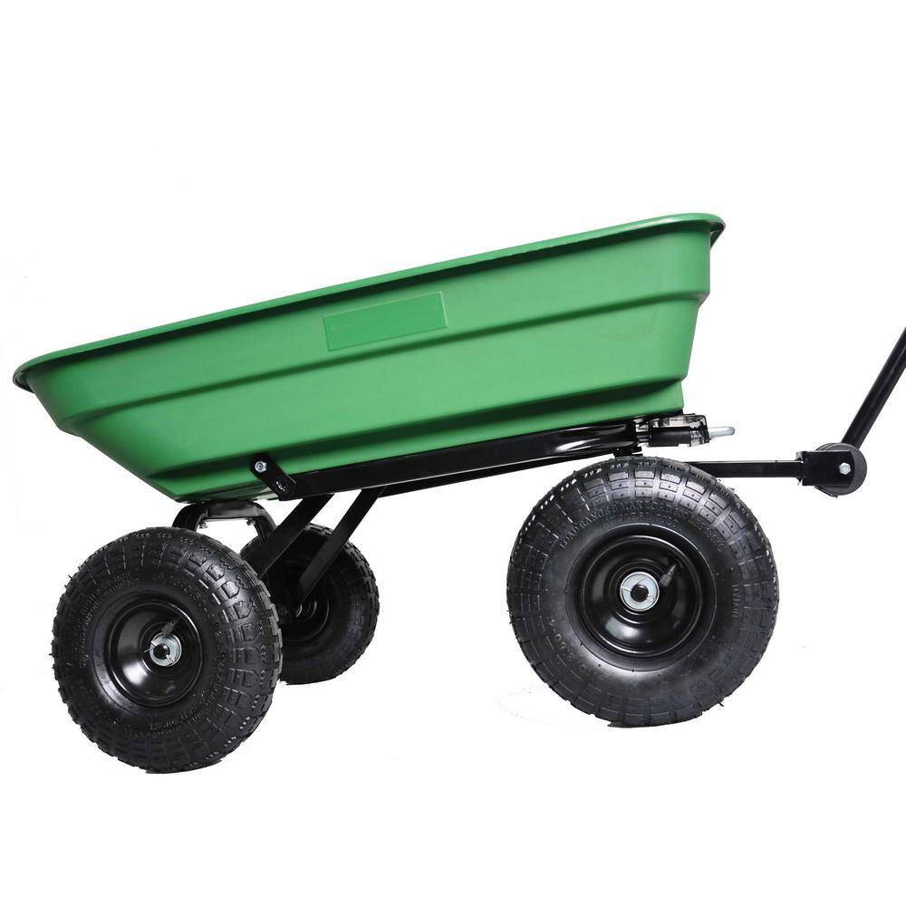1.94 cu. ft. Heavy Plastic Garden Cart Folding Car Dump Truck in Green w/Steel Frame Pneumatic Tire, 300 lbs. Capacity - Hercitys