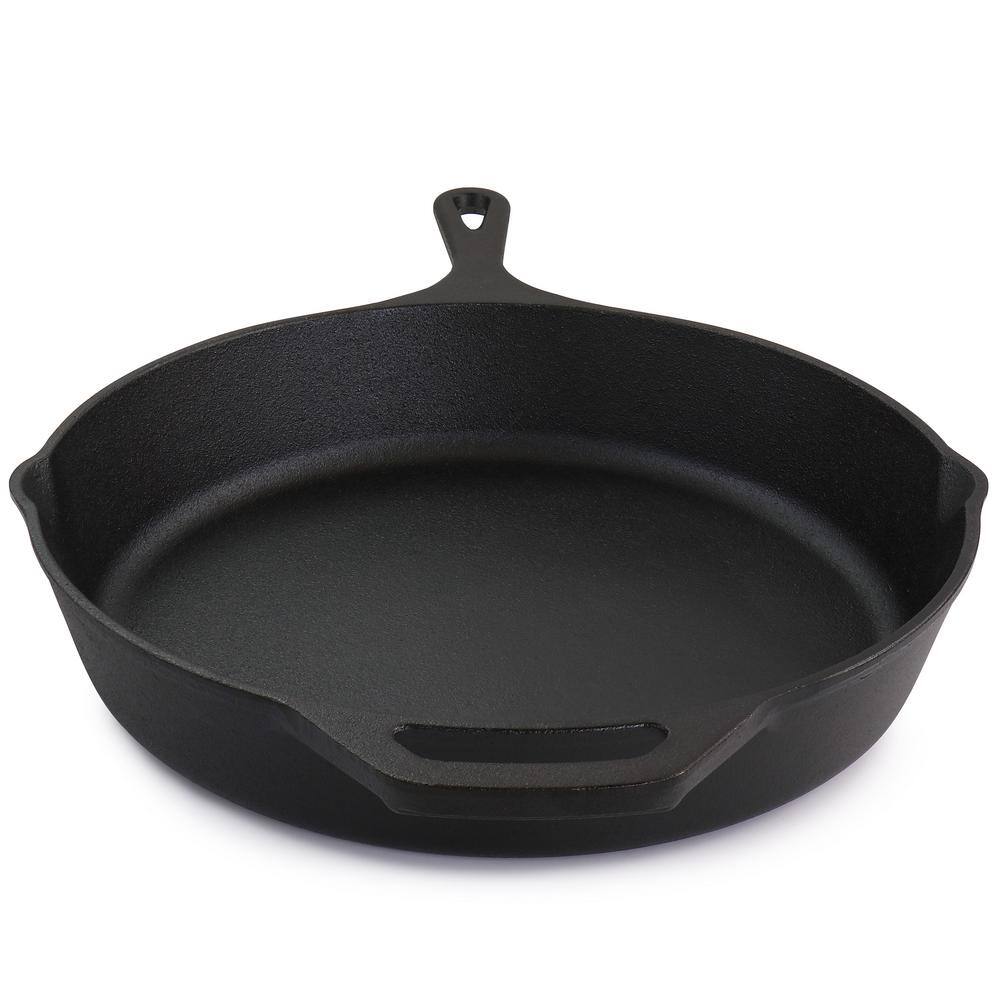 12 in. Round Pre Seasoned Cast Iron Frying Pan in Black - Hercitys