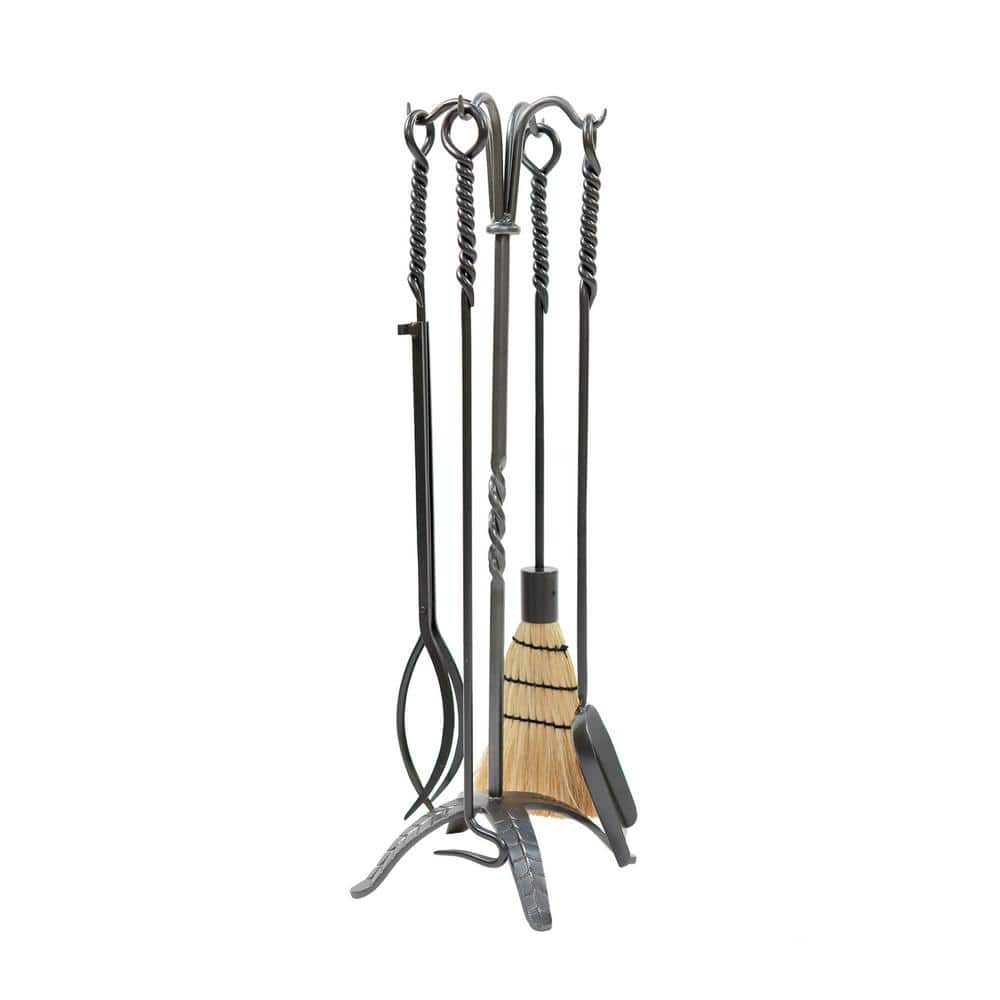 32 in. Tall 5-Piece Graphite Rope Fireplace Tool Set - Hercitys