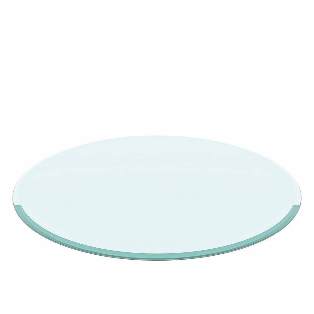 31.9 in. Round 0.4 in. Thick Tempered Glass Table Top with Beveled Polished Edge, Clear - Hercitys