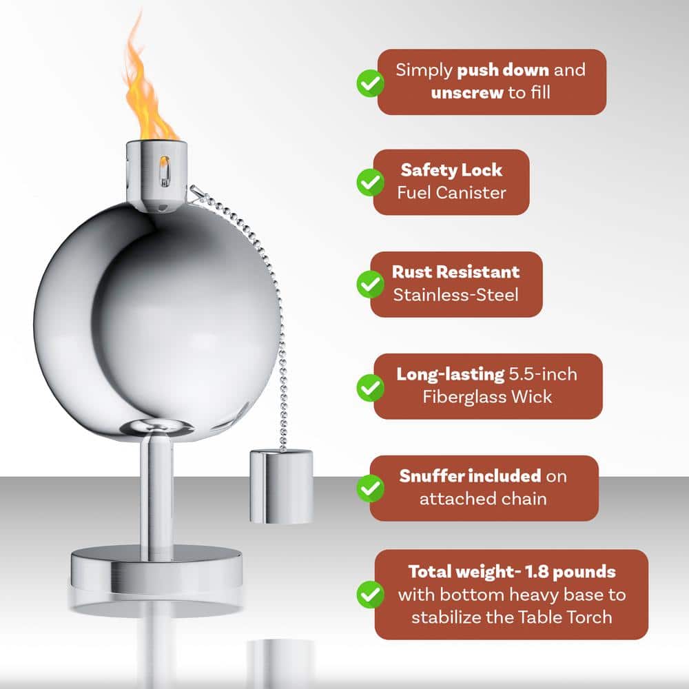 10 in. Stainless Steel Tabletop Torch Lamp - Hercitys