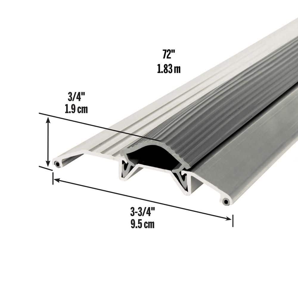 3-3/4 in. x 3/4 in. x 72 in. Silver Aluminum and Vinyl Heavy-Duty Low-Profile Threshold - Hercitys