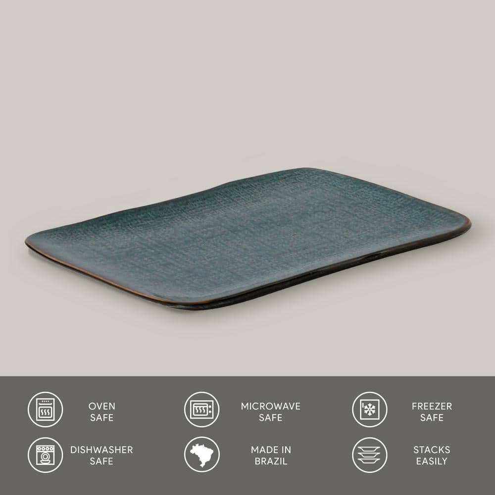 10.63 in. Oceano Dark Blue Stoneware Rectangular Platter Medium Juta (Set of 4) - Hercitys