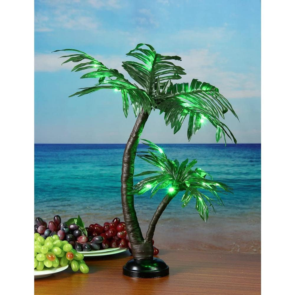 2 ft. Pre-Lit Twins Palm Tree Bonsai Artificial Christmas Tree 25 LED Lights Green Light Built-In Timer - Hercitys