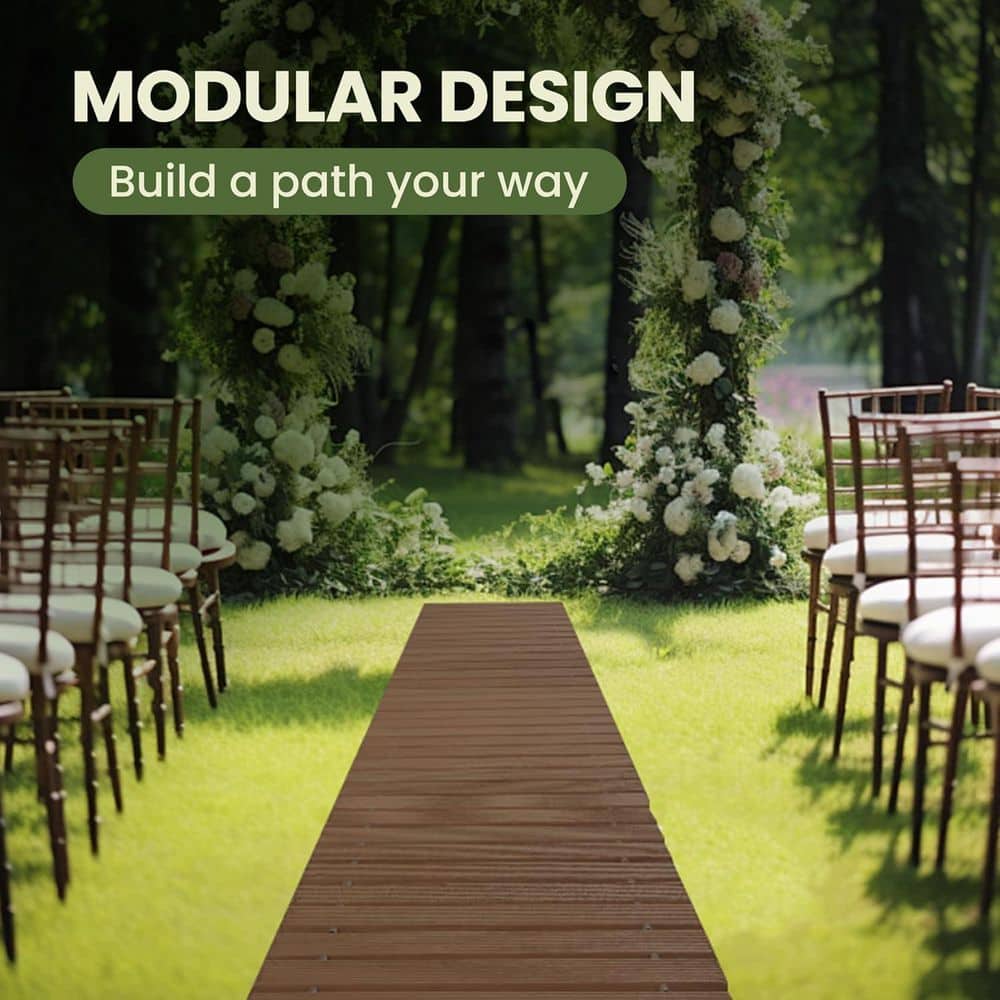 11.5 ft. Roll-Out Wooden Garden Pathway, Weather-Resistant and Non-Slip Patio Path, Brown - Hercitys