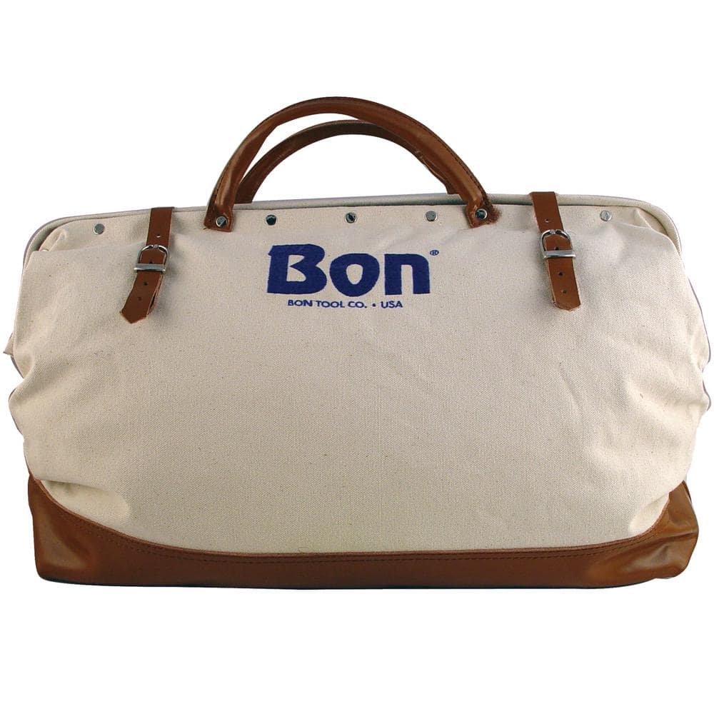 20 in. Canvas Tool Bag with Leather Bottom in White - Hercitys