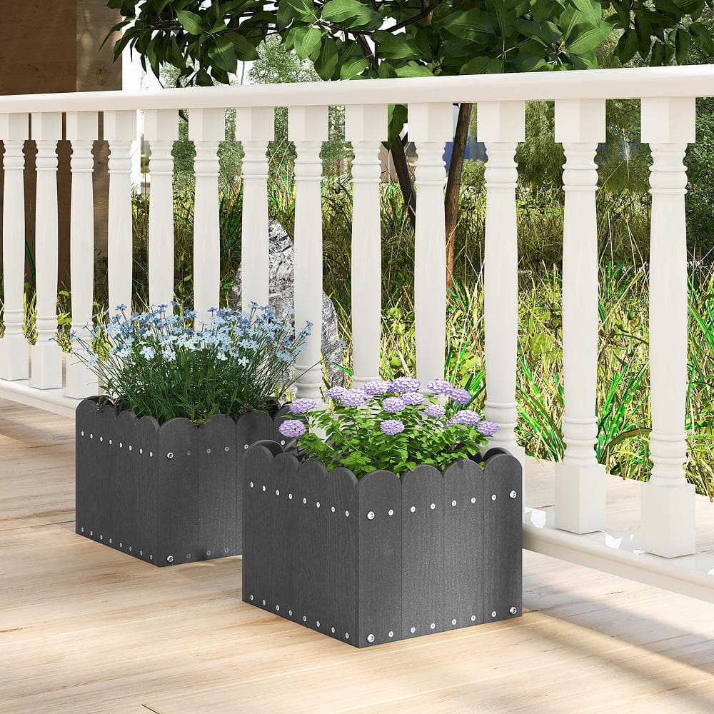 12.5 in. x 12 in. x 10 in. Planter Box Weather-Resistant Square Grey HDPE Flower Pot Garden Bed (2-Pack) - Hercitys
