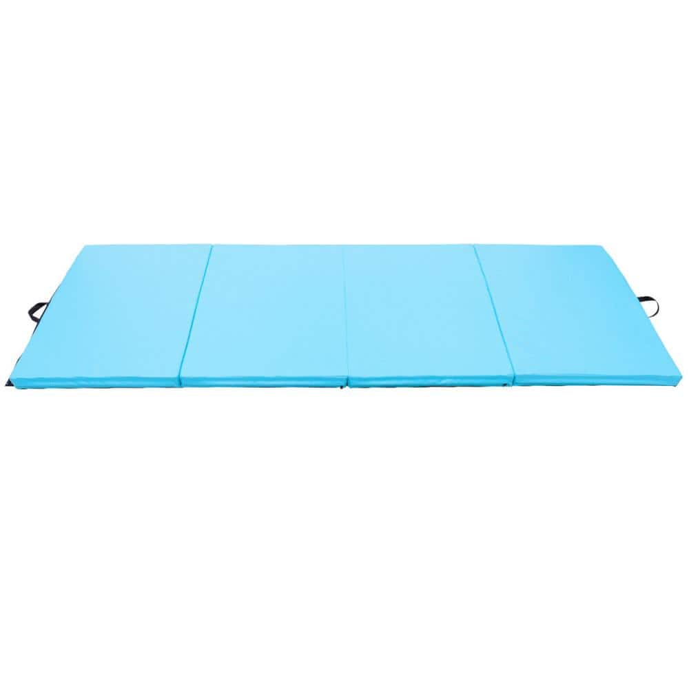 4′ x 8′ x 2” Folding Gymnastics Mat Four Panels Gym PU Leather EPE Foam Blue (32 sq.ft.) - Hercitys