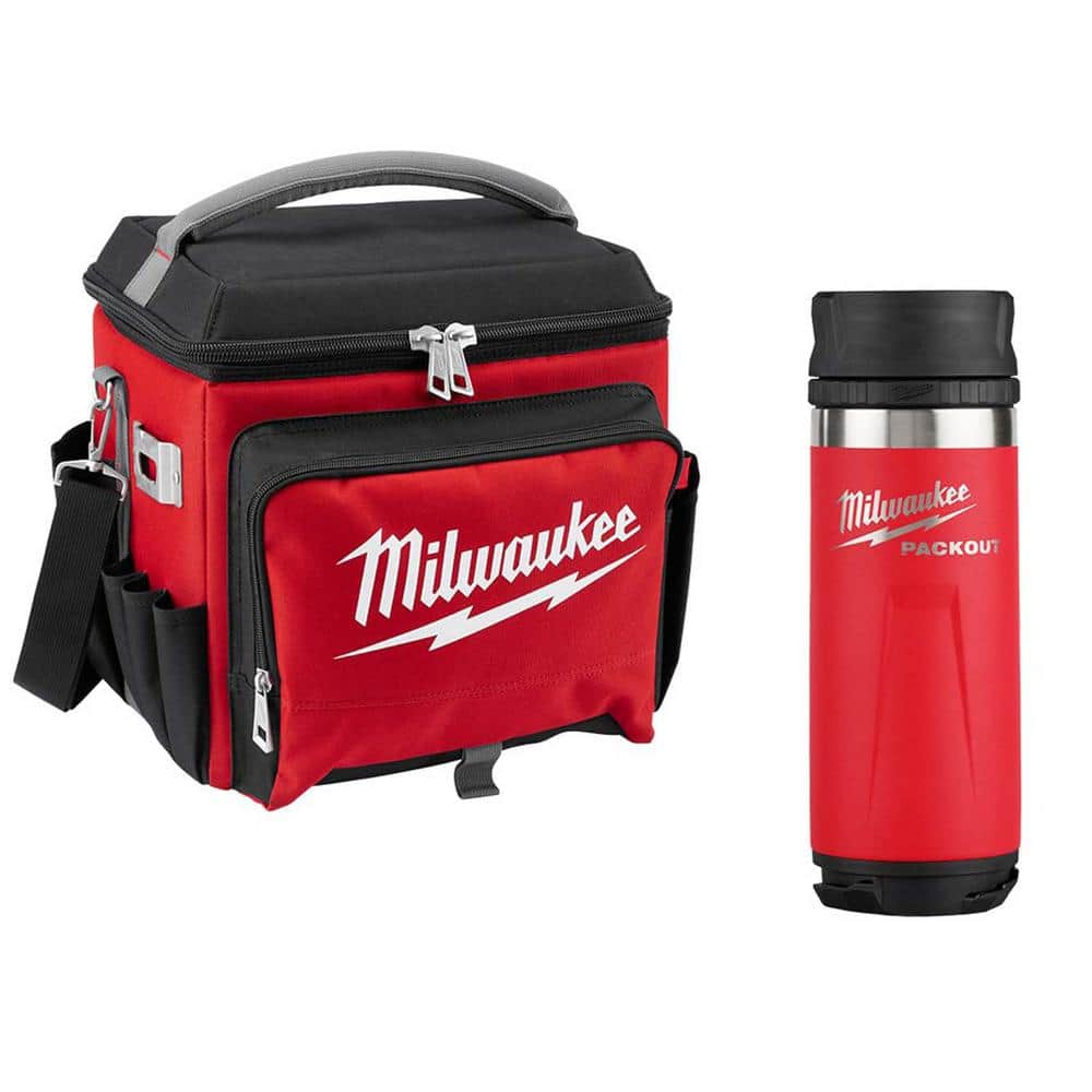 21 Qt. Soft Sided Jobsite Lunch Cooler with PACKOUT Red 18 oz. Insulated Bottle with Sip Lid - Hercitys