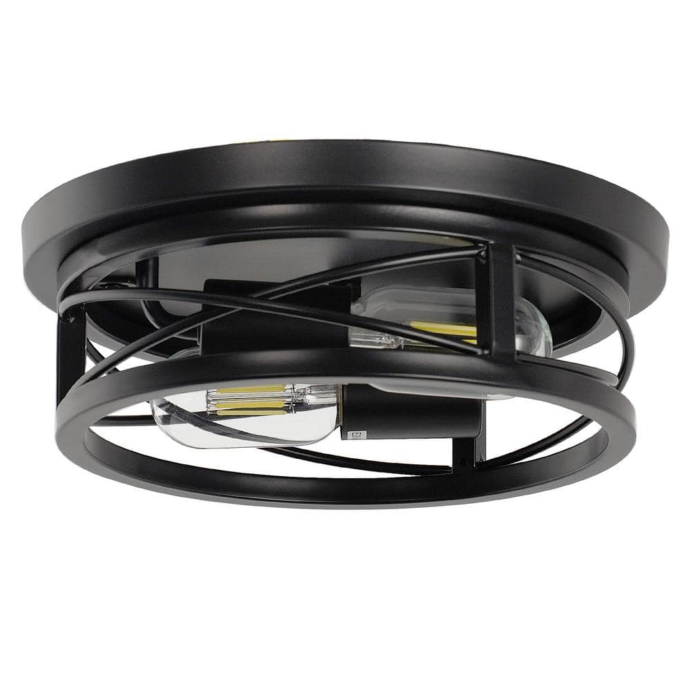10.6 in. 2-Light Black Drum Flush Mount Lighting with No Bulb Included 2-Pack - Hercitys