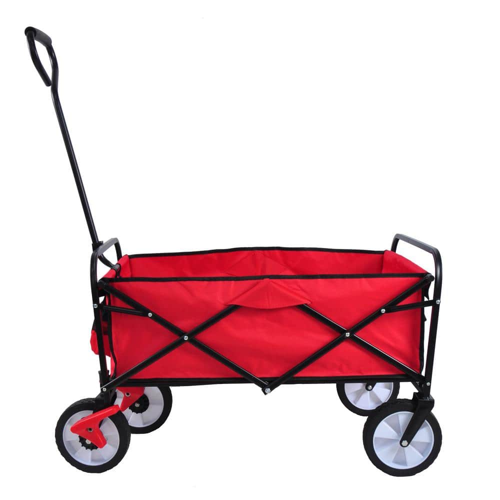 23.18 cu. ft. Red Metal Folding Wagon Shopping Beach Garden Cart - Hercitys