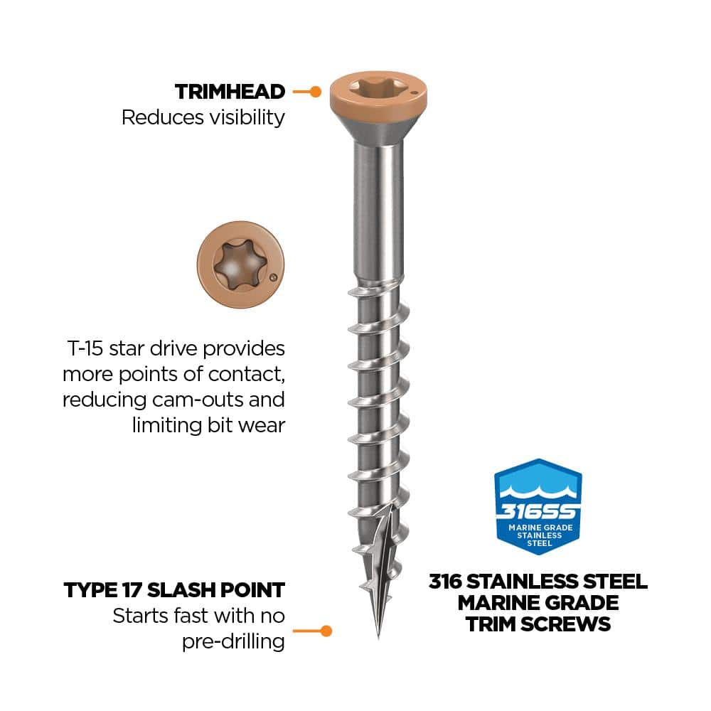 1-5/8 in. #8 316 Stainless Steel Cedar Premium Star Drive Trim Screws (350-Count) - Hercitys