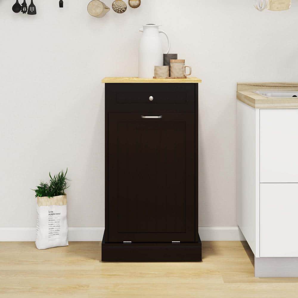 20 in Single Compartment Tilting Black Kitchen Trash Cabinet with 1 Drawer - Hercitys