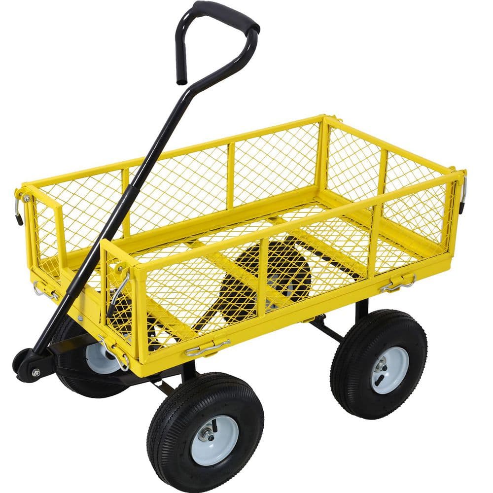 3 cu. ft. Steel Garden Cart Steel Mesh Removable Sides 550 lbs. Capacity Yellow - Hercitys
