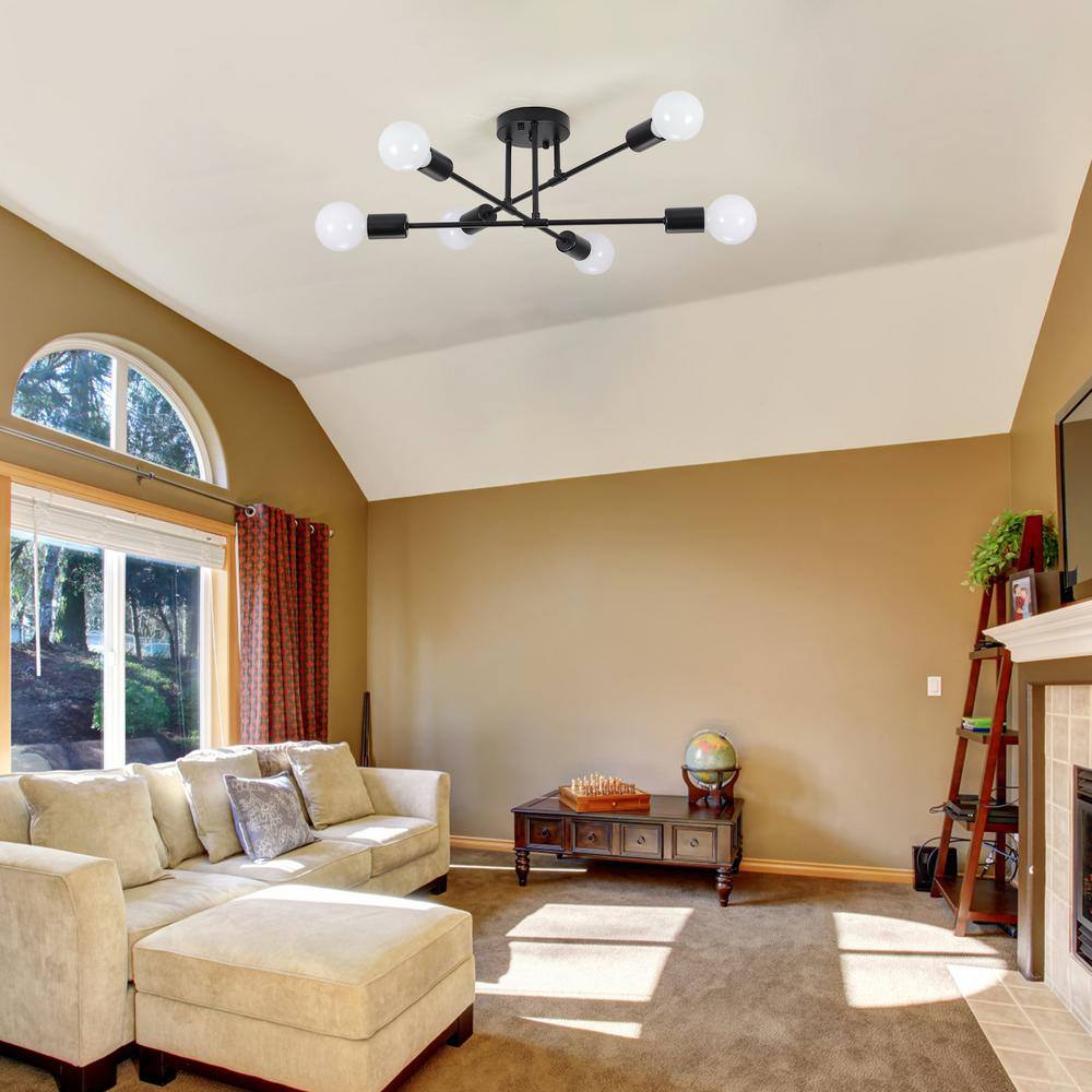 20.66 in. 6-Light Black Sputnik Modern Semi-Flush Mount Ceiling Light - Hercitys