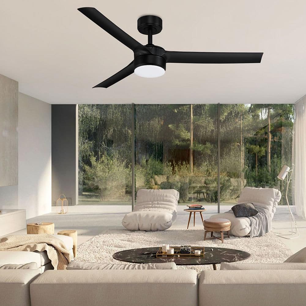 52 in. Smart Indoor/Outdoor Black Ceiling Fans with LED Lights and Remote, Quiet DC Motor, Controlled by WIFI Alexa App - Hercitys