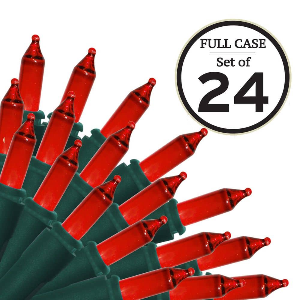 100-Light Red with Green Wire String to String Mini Light Set (Set of 24) - Hercitys