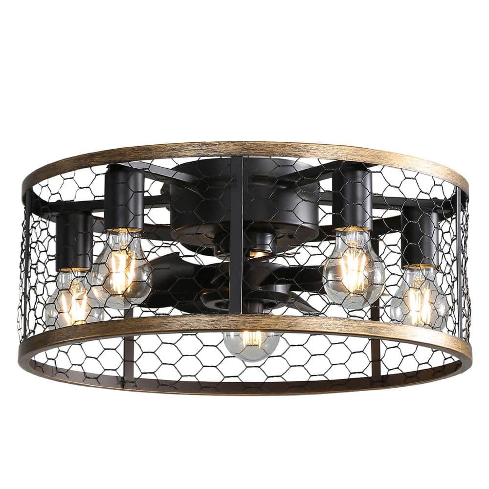 20 in. Indoor/Outdoor Black Low Profile Caged Ceiling Fan With Light and Remote - Hercitys