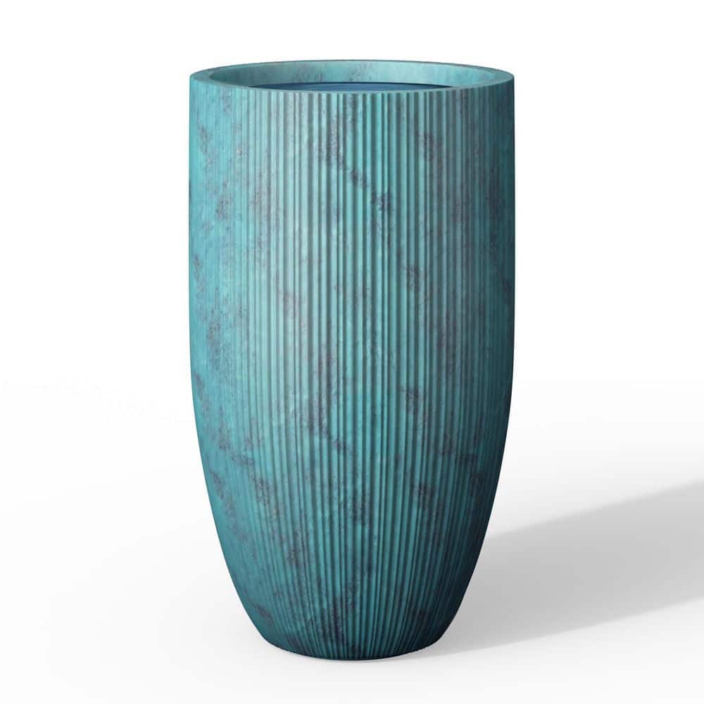 14 in. Large Blue Patina(Enhanced Innner) Concrete Round Planter / Pot with Drainage Holes - Hercitys