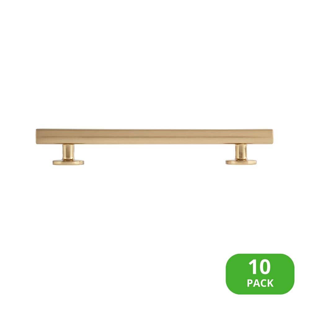 10-Pack Flynn 5-1/2 in. (140 mm) Center-to-Center Modern Satin Brass Bar Drawer Pull - Hercitys