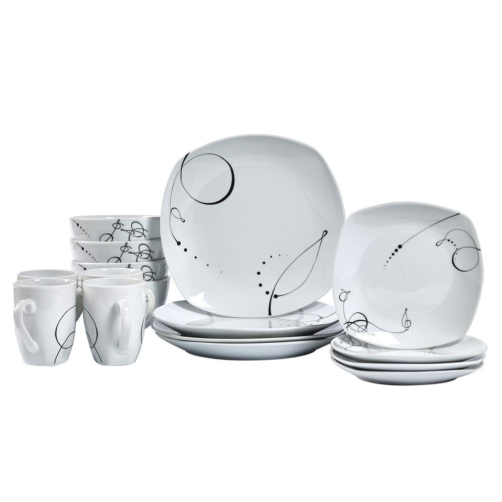 16-Piece Casual White with Pattern Ceramic Dinnerware Set (Service for 4) - Hercitys