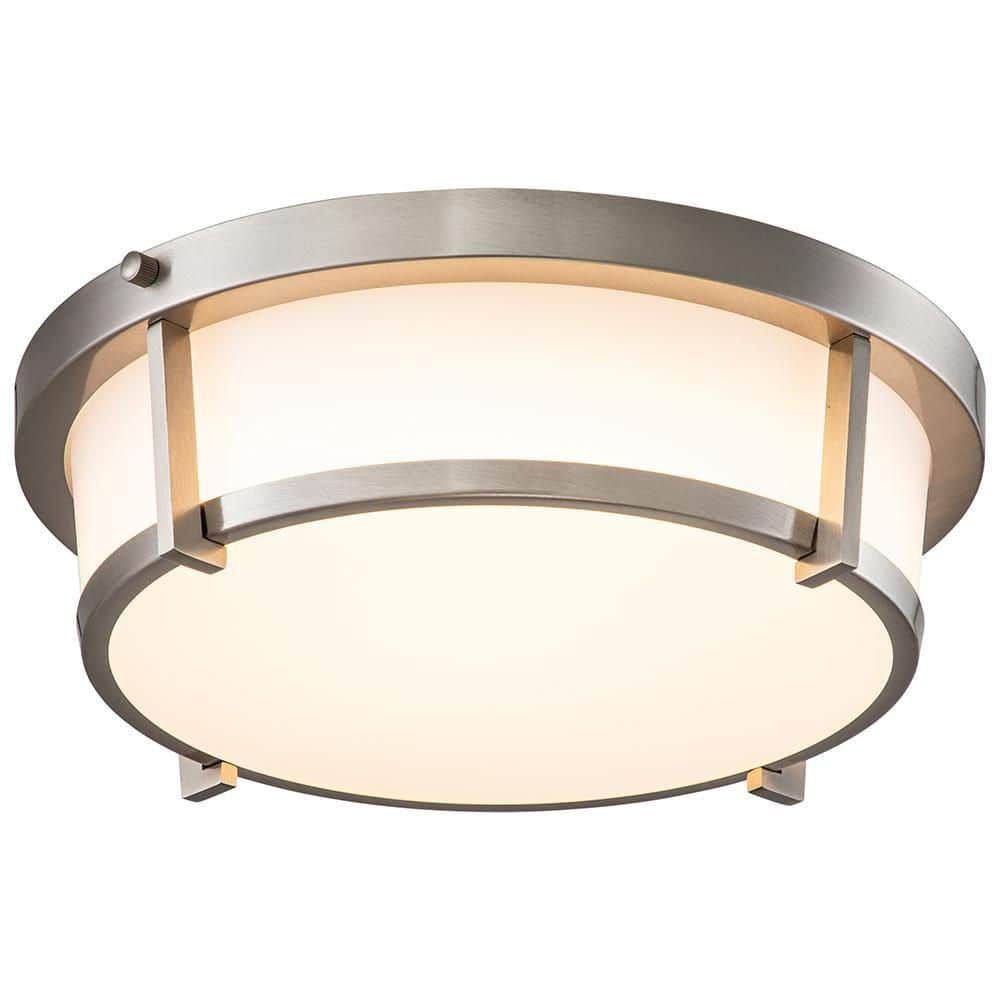 13 in. 1-Light Brushed Nickel Dimmable 20-Watt LED Flush Mount with Acrylic Shade - Hercitys
