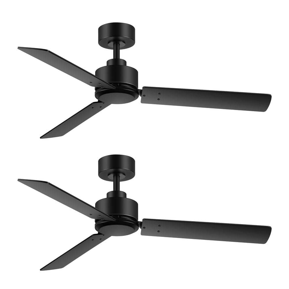 48 in. Indoor Black Ceiling Fans with 3-Black Blades and Downrod with Remote Included in 2-Packs - Hercitys