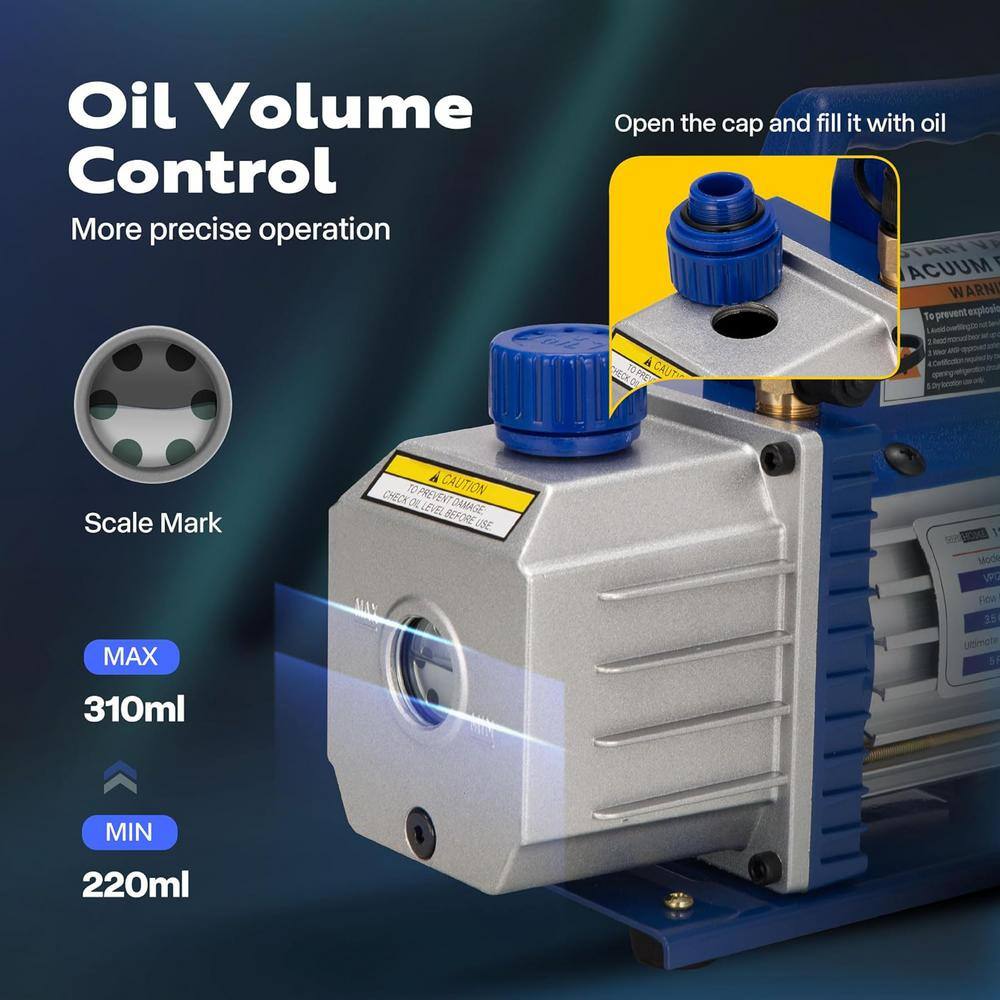 1/4 HP 3.5 CFM Single Stage Rotary Vane Air Vacuum Pump with Oil Bottle - Hercitys