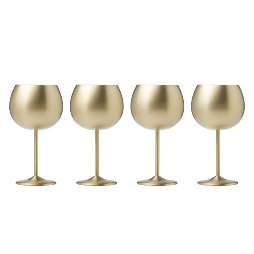18 oz. Brushed Gold Stainless Steel Red Wine Glass Set (Set of 4) - Hercitys