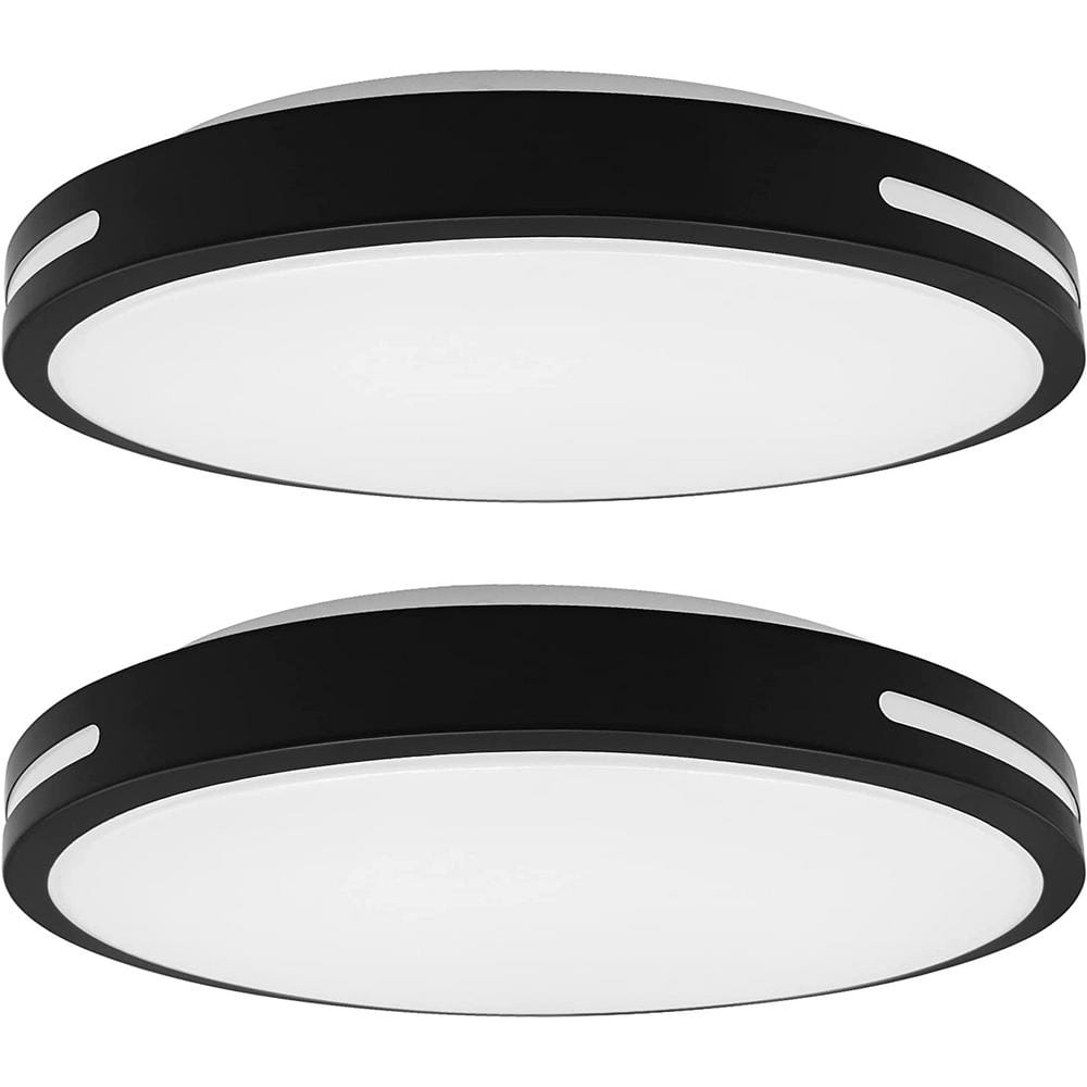 13 in. Adjustable CCT Black Integrated LED Flush Mount – 1500 Lumens Ceiling Light Fixture (2-Pack) - Hercitys