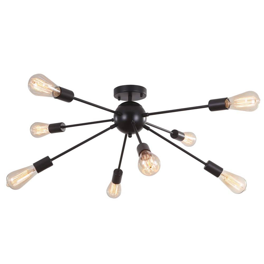 30.11 in. 8-Light Black Modern Linear Semi-Flush Mount with No Bulbs Included - Hercitys
